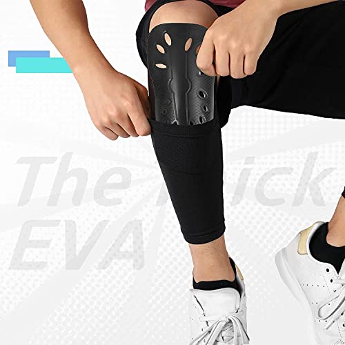 Hicarer 4 Pairs Soccer Shin Guard Sleeves with Pocket, M, White, Black