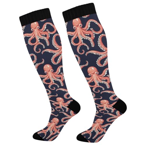 Snowflake Red Christmas Compression Sock for Women Men Funny Support Knee High Socks Running,Nurses,Travel - color: Octopus Ocean Animal