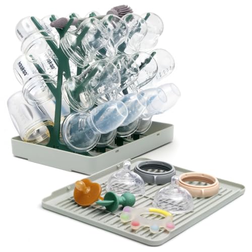 haakaa Baby Bottle Drying Rack with Tray, Space-Saving Bottle Drying Tree - color: Forest Green, size: Large
