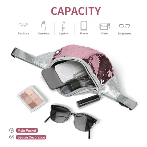 Holographic Sequined Fanny Packs for Women, Waist Belt Bag Fashion, Crossbody Bum Bag for Running, Red - color: Red