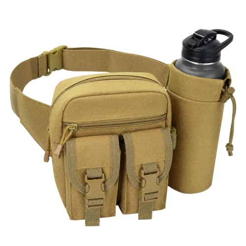 Fanny Pack Waist Bag with Water Bottle Holder Detachable for Men Women, Crossbody Hiking Waist Pack with 5 Pockets, Running Travel Dog Walking Workout Cycling Outdoor Fishing Hip Belt Bag- Mud - color: Mud - Bottle Holder