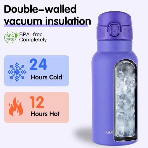 GOPPUS 17oz Insulated Water Bottle with Leak-Proof Flip Lid & Carry Handle,Double-Wall Stainless Steel Bottle for School,Outdoor,and the Gym（Purple） - color: Purple