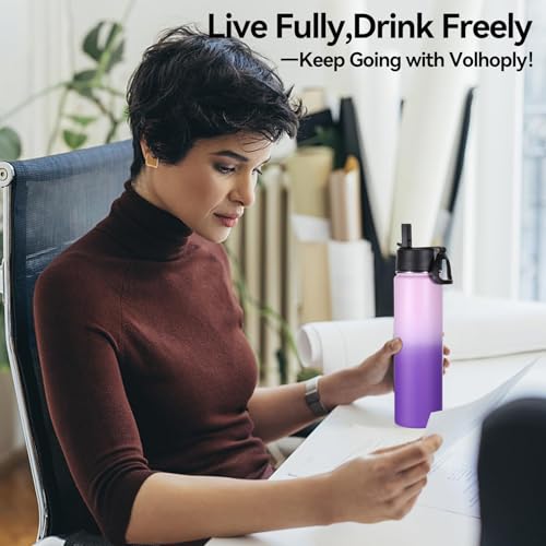 Volhoply 24oz Insulated Water Bottle with Straw Lid, Lavender, 1-Pack - color: Lavender