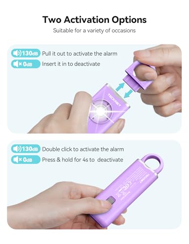 TECKNET Rechargeable Personal Safety Alarm for Women, 130dB Self Defense Keychain Alarm with SOS Strobe Light, Low Battery Notice, Loud Siren Safety Keychain for Girls Kids Elderly - Purple - color: Purple