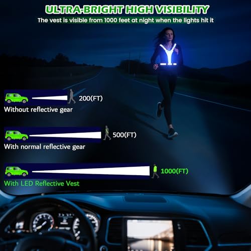 LED Reflective Running Vest, Light UP Reflective Vest, Safety Light Gear for Night Walking Cycling for Women Men Kid - color: Blue