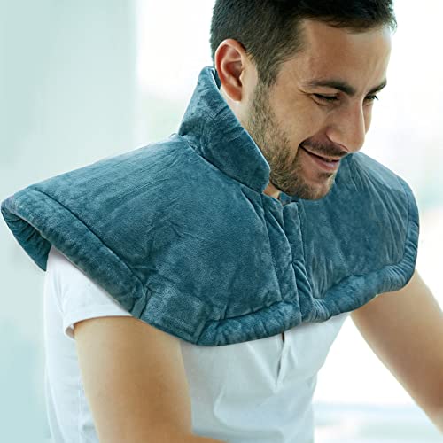 Weighted Heating Pad for Neck and Shoulders Pain Relief, 2lb Electric Heating Pad with Auto- Off - 20'' x 25'', Blue