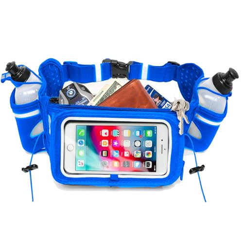 No.1 Hydration Belt by Runtasty - Premium Running Fuel Belt w/2 BPA-Free 10 oz Water Bottles, Tilt-Up Pocket w/Touchscreen-Ready Cover - Fits All iPhones, Runners Ebook & No-Bounce Design - color: Royal Blue