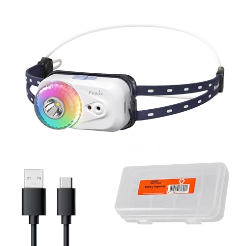 Fenix HL17R Camping Headlamp, 500 Lumen Ultralight USB Rechargeable Clip-On Flashlight, Waterproof Running Hiking with Red & Multicolor Light, Gesture Sensing, Lumentac Organizer (White) - color: White