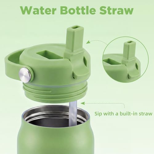 32 oz Insulated Water Bottle with Straw, Leakproof Stainless Steel Bottle with Handle, Non-Slip Silicone Sleeve, Internal Markings, Dishwasher Safe for Travel, Gym, Sports, Chartreuse - color: Chartreuse