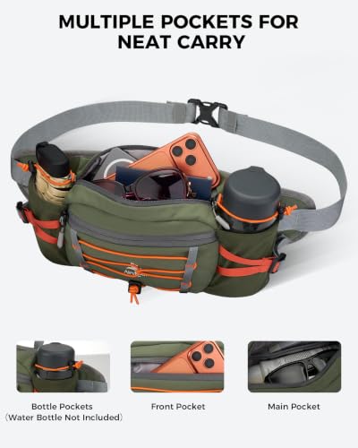 Fanny Pack with 2 Water Bottle Holder for Women Men, Waist Bag - color: Green
