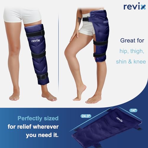 REVIX Full Leg Ice Pack Wrap for Knee, Hip & Thigh, Reusable Cold Gel Wrap - color: Navy