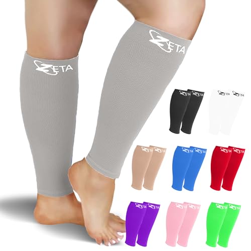 Zeta Wear Plus Size Calf Compression Sleeves for Women and Men, Wide Calf Footless 15-19 mmHg, 2XL-6XL - color: 1 Pair - Gray, size: LXL