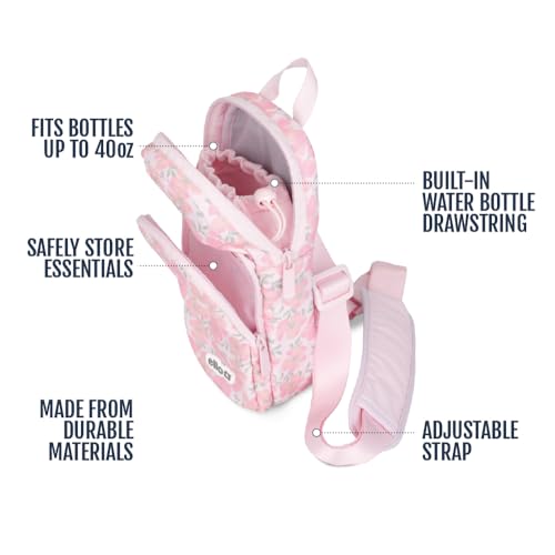 Ello Crossbody Sling Water Bottle Bag | Fits 24oz | Pockets, Adjustable Strap, Drawstring Fastener, Machine Washable - color: Petal Cascade