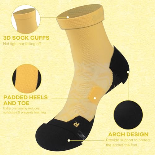 NIcool Cycling Socks For Men, 1/3 Pairs Bright Seamless Compression Running Crew Socks Youth Cushioned Tennis Quarter Socks - color: 3 Pairs Mustard