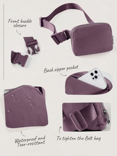 ODODOS Unisex Mini Belt Bag with Adjustable Strap Small Fanny Pack for Workout Running Traveling Hiking, Plum - color: Plum