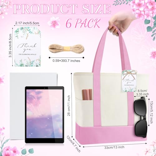 Shinylin Mini Canvas Tote Bags with 2 Pockets - color: Pink and Beige