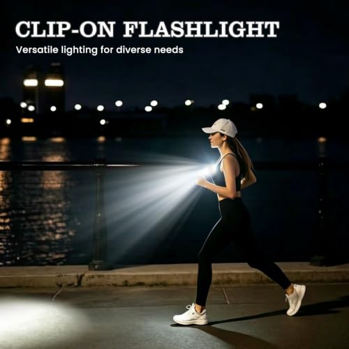 Clip on Flashlight Running Lights for Runners Dog Light for Dog Walking at Night Rechargeable Safety Portable EDC Bike Light Gift for Runners Hands Free LED Work Light Flashing Camping Hiking Gear
