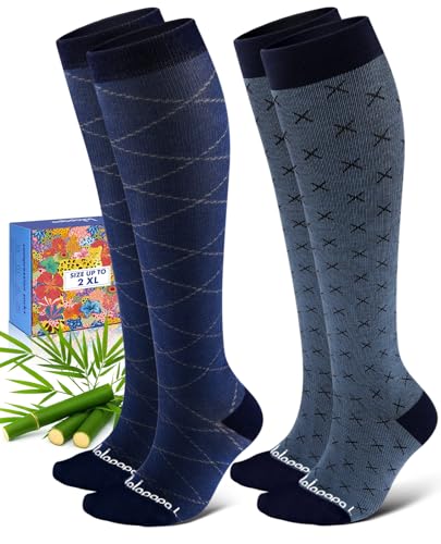 Bamboo Viscose Compression Socks for Women Men - color: Linear Geometric, size: XX-Large