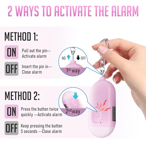 Personal Safety Alarm - Rechargeable - Strobe LED Flashlight - SOS Emergency Loud Alarm - Self-Defense Keychain - for Women, Students, Kids, and Seniors (Pink) - color: Pink