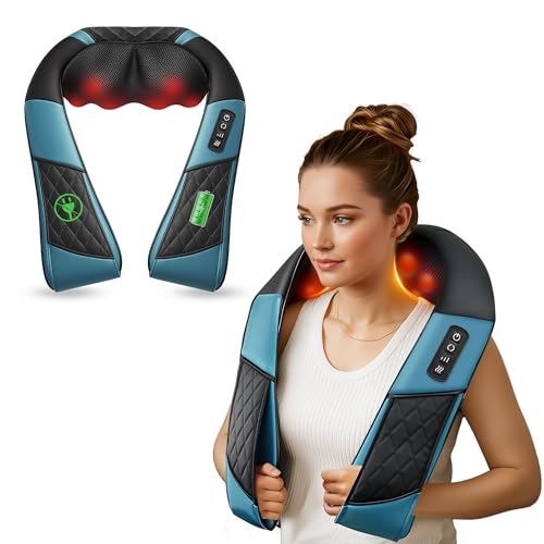 COMFIER Cordless Neck Shoulder Massager with Heat,Black Blue - color: Black Blue