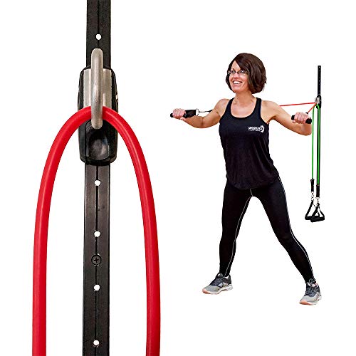 Space Saver Gym Resistance Bands Wall Anchor for At Home Fitness Workouts with 1 Rail and 1 Rail Car - style: 4 Resistance Bands, 1 Set of Handles