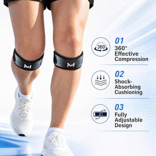 2 Pack Patella Knee Strap – Adjustable Tendon Support Brace for Pain Relief from Jumper's Knee, Tendonitis & Arthritis, Breathable Neoprene with Silicone Gel Padding for Running, Basketball, Tennis, Squats