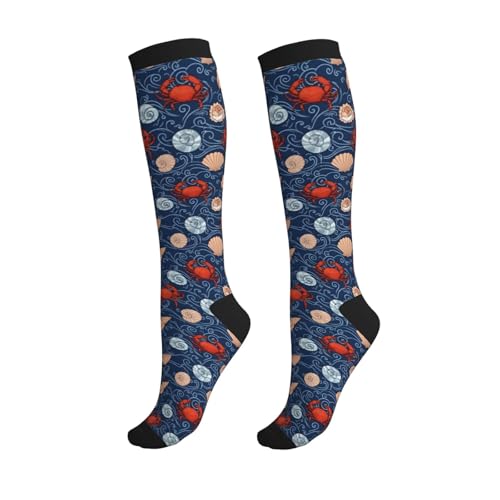 Patterned Knee High Socks for Women Men Athletic Running Travel Work - color: Sea Crab