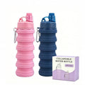 Collapsible Water Bottles Travel water bottle Sports Portable Sport Water Bottle Reusable Water Bottles comes with mountaineering Buckle 500ml silicone Water-proof camping water bottle - color: Dark Blue+Pink, style: 2 pack