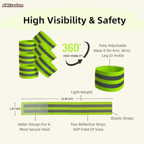 6 Pcs Reflective Bands for Arms Ankles Legs - High Visibility Safety Reflective Arm Bands for Night Running, Cycling, Walking, Jogging - Adjustable for Men, Women & Kids - color: Green