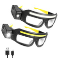 LED Headlight Glasses Rechargeable Headlight Glasses with Motion Sensor & Touch Control, Adjustable Safety Eyewear - color: Yellow-2 Pack