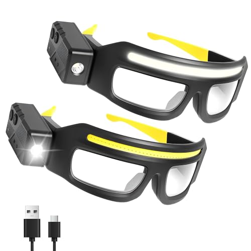 LED Headlight Glasses Rechargeable Headlight Glasses with Motion Sensor & Touch Control, Adjustable Safety Eyewear - color: Yellow-2 Pack