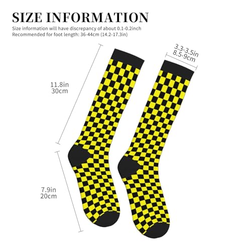 Compression Socks Knee High Circulation Support Socks For Women Men Athletic Running Work Hiking Cycling Travel - color: Black and Yellow Plaid