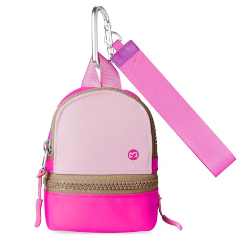 Babysun Mini Backpack Keychain Wristlet Pouch Small Change Coin Purse Cute Zipper Wallet With 3 RFID Card Slots For Women/Men Airpods Cosmetics - color: Hotpink