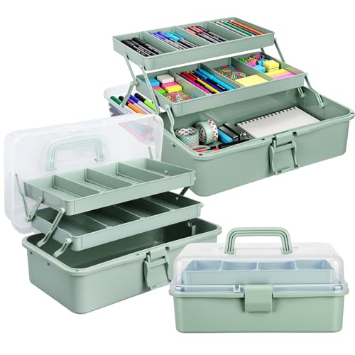 Teecyhooo 2 Pcs 13 Inch 3-Layer Tackle Box Organizer, Adjustable, Green - color: Green