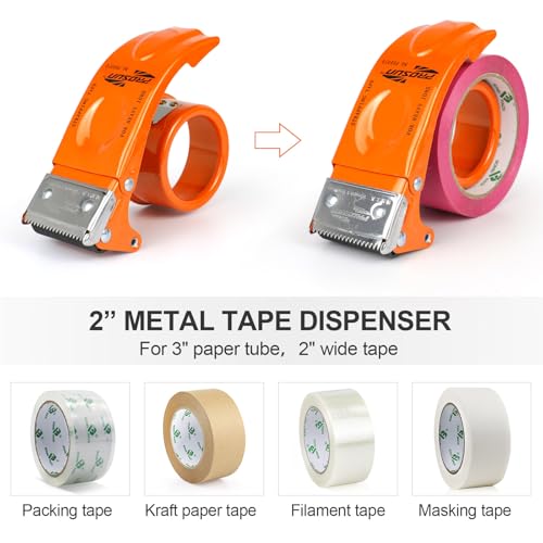 BOMEI PACK Metal Packing Tape Dispenser, 2inch Heavy Duty Handheld Heavy Tape Dispenser, 2Pcs, Orange