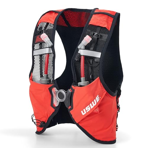 USWE Pace - Running Vest Hydration Pack with 2 x 500ml UltraFlask, Backpack for Men and Women - style: 8L, Red, Medium