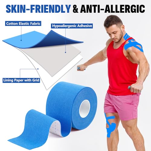 5 Rolls Blue Kinesiology Tape, 2 inch x 16.4 Feet Kinetic Tape - color: Blue