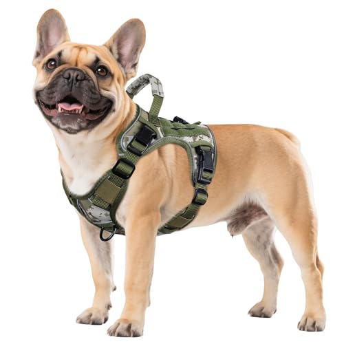 WINGOIN Tactical Dog Harness for Small Dogs,Heavy Duty No Pull Dog Harness - color: Green&Camo, size: Small: 15-30 lbs (Chest:20-26",Neck:15-18")