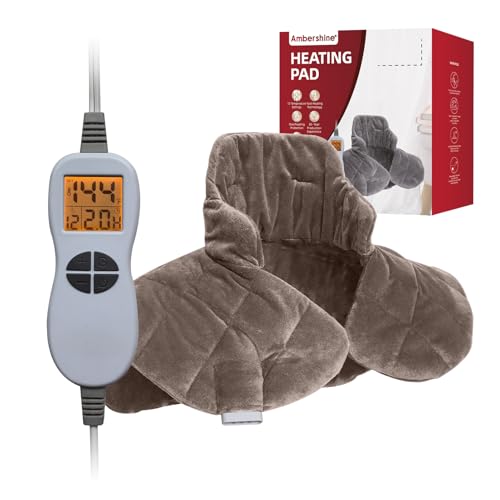 Ambershine 19''x24'' Weighted Neck & Shoulder Heating Pad, 2.5lbs with 12 Temperature Settings& 4 Auto-Off Timers, Pain Relief for Neck/Shoulder/Back(Light Tan) - color: 01-light Tan