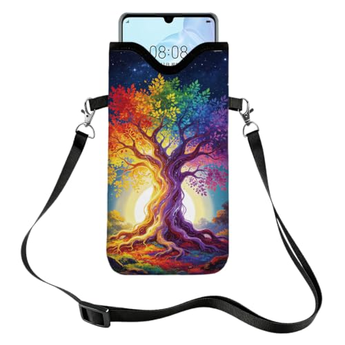 GLOBLELAND Tree of Life Cell Phone Sleeve Pouch Case Bag 7.1×3.9 inch Starry Sky Shockproof Universal Phone Bag with Crossbody Strap Neck Lanyard for Women Men Phone Headphones Watch Multicolor - color: Tree of Life