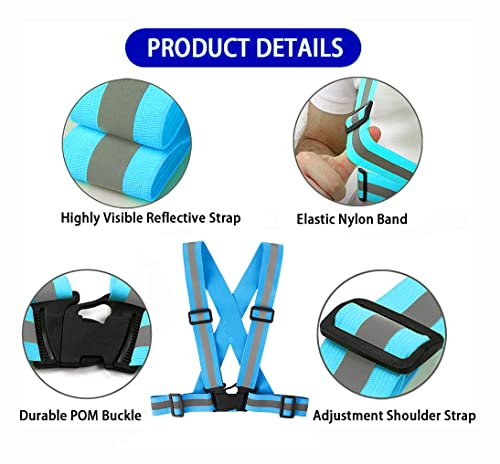 Running Reflective Vest Gear 3 Pack, Adjustable Safety Vest High Visible Reflective Belt Straps Night Walking Vest - color: Green,Blue,Pink
