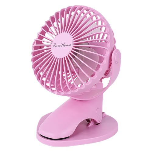 PureHome Portable Clip Fan Battery Operated,3 Speeds USB Rechargeable Mini Table Fan with Strong Airflow,360°Rotation Ultra Quiet Personal Desk Fan for Home Office Bedroom Dorm Stroller Camping- Pink - color: Pink