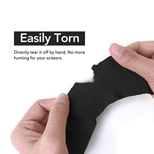 RISEN Cohesive Bandage 2” x 5 Yards, 6 Rolls, Self Adherent Wrap Medical Tape, Adhesive Flexible Breathable First Aid Gauze Ideal for Stretch Athletic - color: Black, size: 6 Count (Pack of 1)