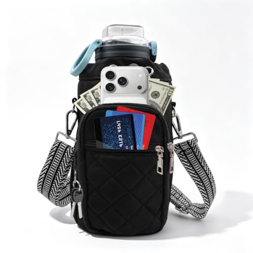 Water Bottle Carrier Bag Crossbody Phone Pocket for Women 40oz - color: Black