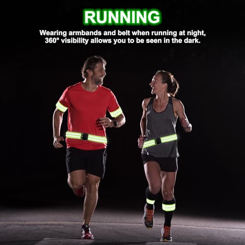 PATIKIL High Visibility Reflective Bands for Wrist Arm Ankle Leg, Adjustable Reflective PT Belt with Armbands & Storage Bag for Women Men Night Running Walking Cycling - color: Blue