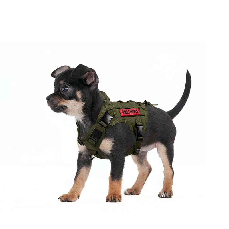 OneTigris Tactical Dog Harness with Handle No-Pull Adjustable for Small Dog - color: Green, size: X-Small