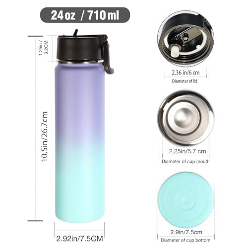 Volhoply 24oz Insulated Water Bottle with Straw Lid, Purple Blue, 1-Pack - color: Purple Blue