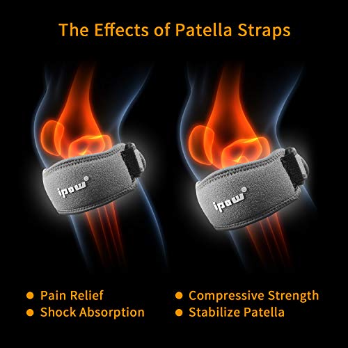 IPOW 2 Pack Thickened Pad & Wide Patella Knee Strap, Pain Relief Patellar Tendon Support, Adjustable Brace Band for Basketball, Running, Jumpers Knee, Volleyball, Tendonitis, Arthritis - color: Grey- Thick EVA