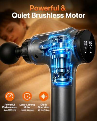 Massage Gun, 30 Speeds, 6 Heads, Quiet Deep Tissue Muscle Massager - color: Grey