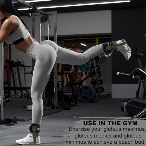 Ankle Straps for Cable Machines Kickbacks - Glute Workout Cuffs Padded - color: Army Green